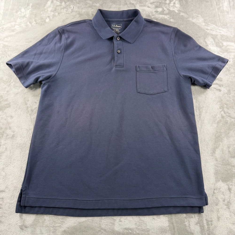 LL Bean Mens Traditional Fit Polo Shirt Navy Minimalist Cotton‎ Short Sleeve LRG